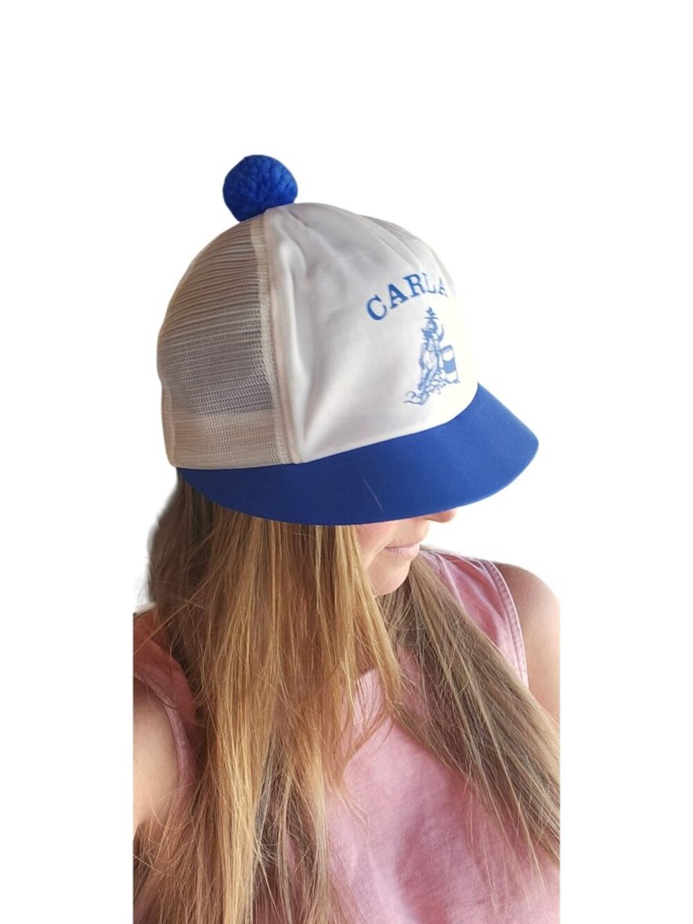 Vintage 70/80s Carla Barrel Racer Trucker Hat Rodeo Western Snapback Pom Pom Cap - Picture 3 of 8
